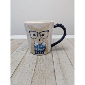 Pier 1 Imports Coffee Mug Ironstone Owl Owling Like a Boss Tea Cup Blue EUC
